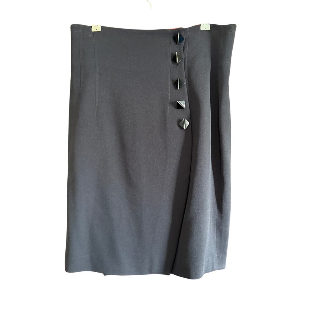 ROGER SAKOUN Paris | 80s Vintage Navy Wool Wrap Skirt with Unique Buttons | 46